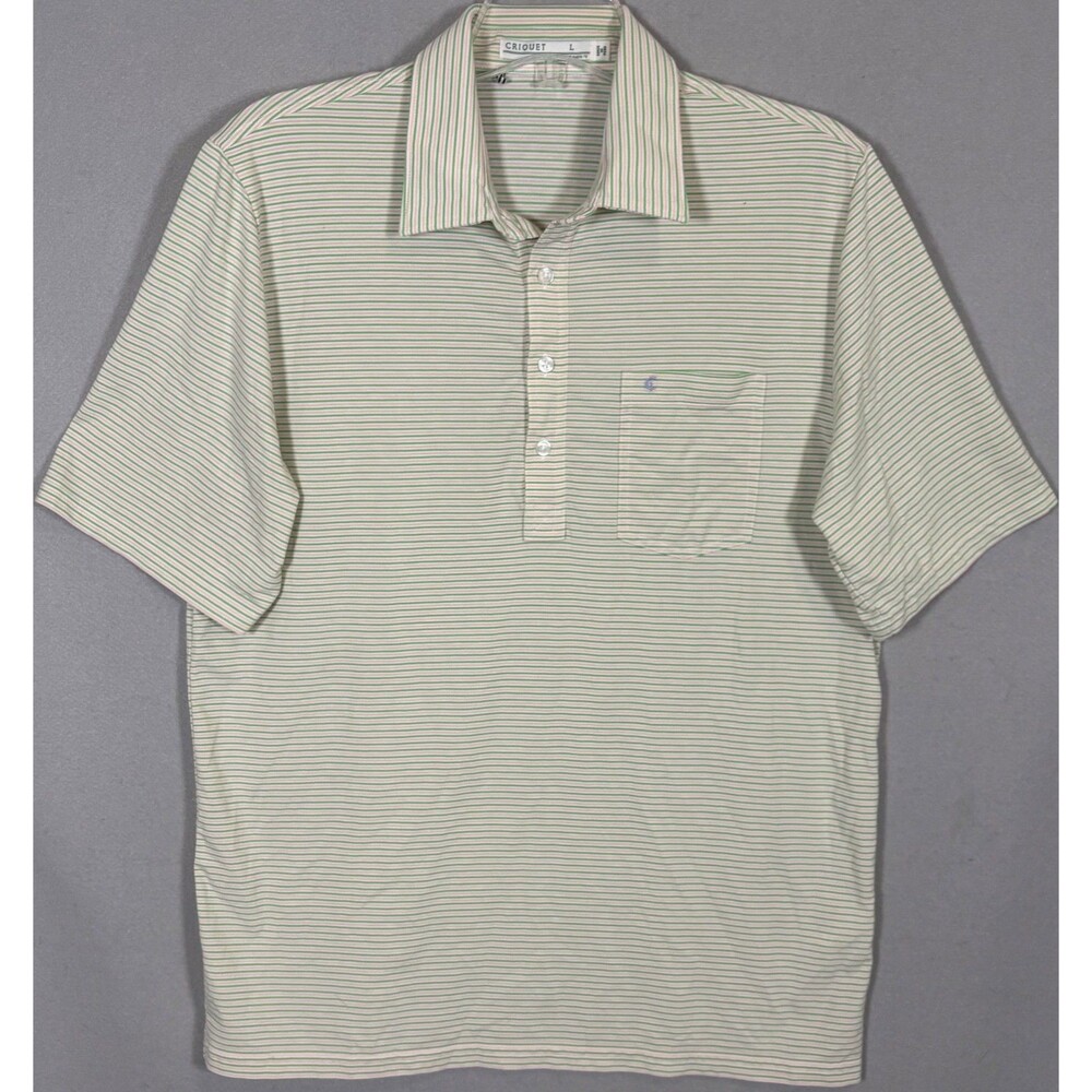 Criquet Polo Shirt Mens L White Green Pink Striped Pima Stretch Golf Casual